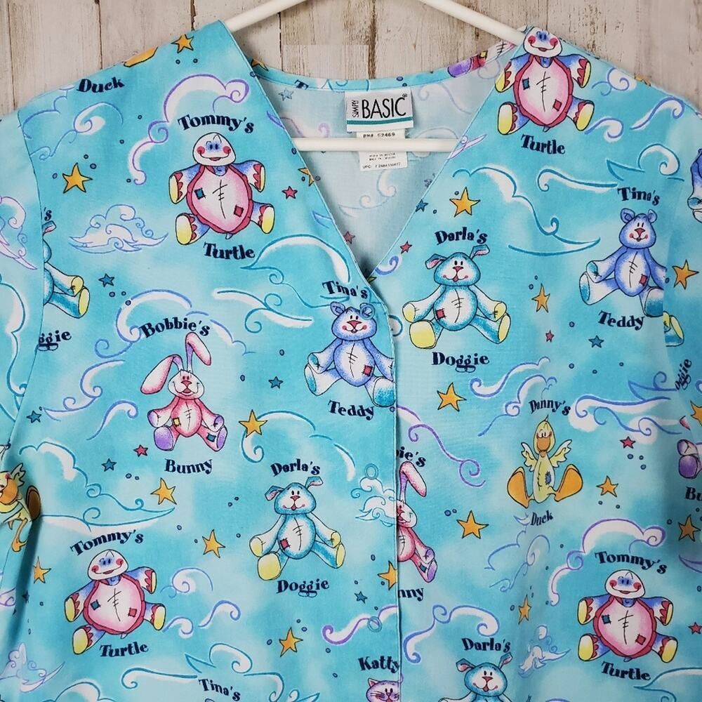 Simply Basic Button-Down Scrub Shirt Blue Size Large - Picture 5 of 9